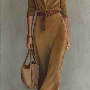 Chic Tan Maxi Dress with Belt